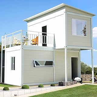 2-Story Modern Container Home with Rooftop Patio, Prefab Modular Tiny House with Balcony, Living Space - B0F8Q69FDW